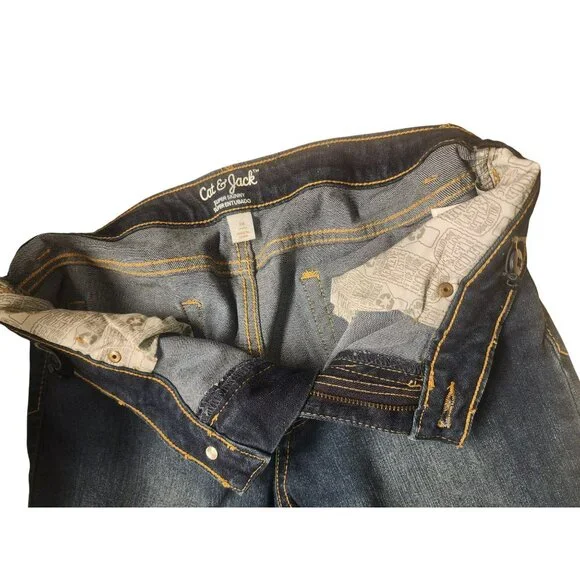 Cat & Jack Girls Denim Capri With Lace Hem adjustable waist button sz 14 - Picture 5 of 6